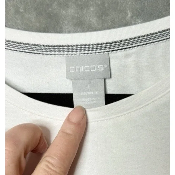 Chicos Floral Shirt Bracelet Sleeve Fairy White Pink Medium 1 3/4 Sleeve Cotton - Picture 4 of 7